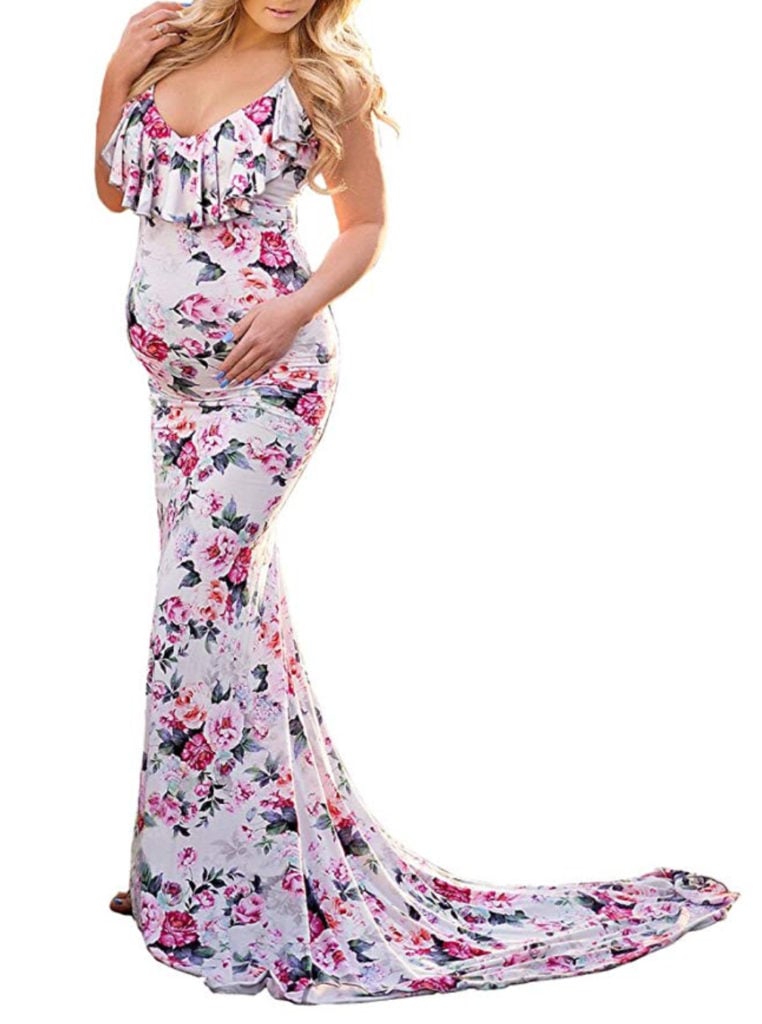 Spaghetti Strap Ruffle Top Gown