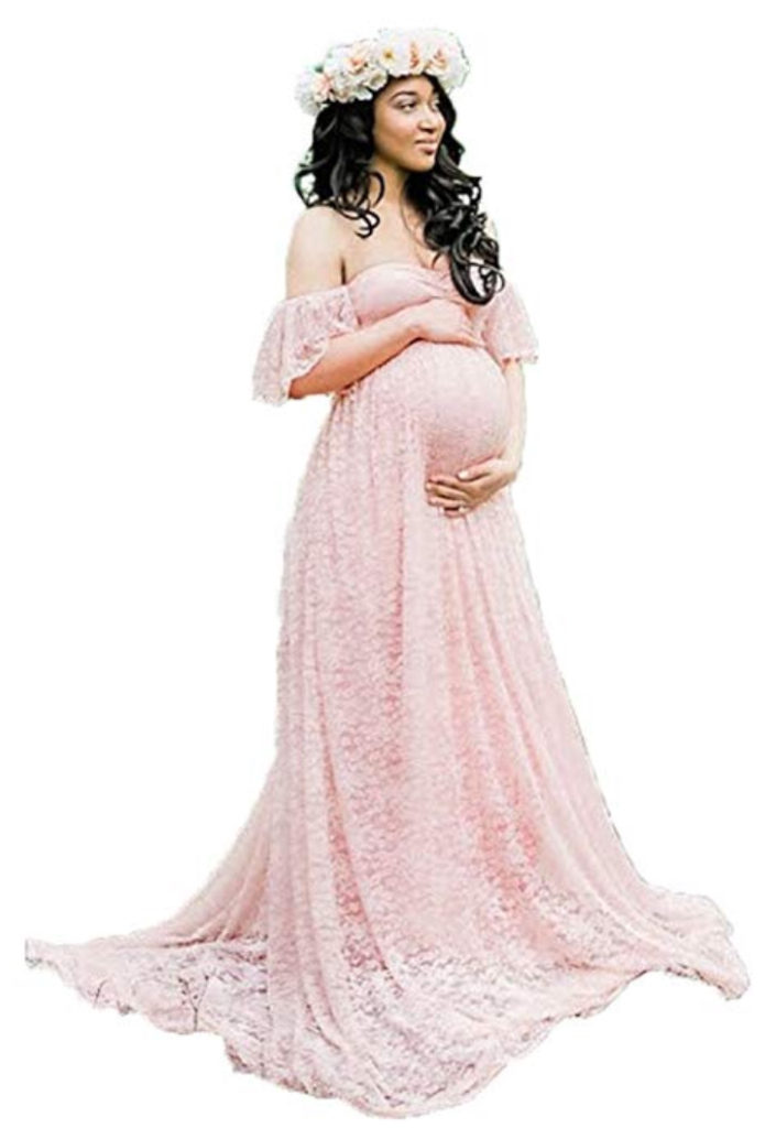 Pink Lace Pregnant Photoshoot Dress