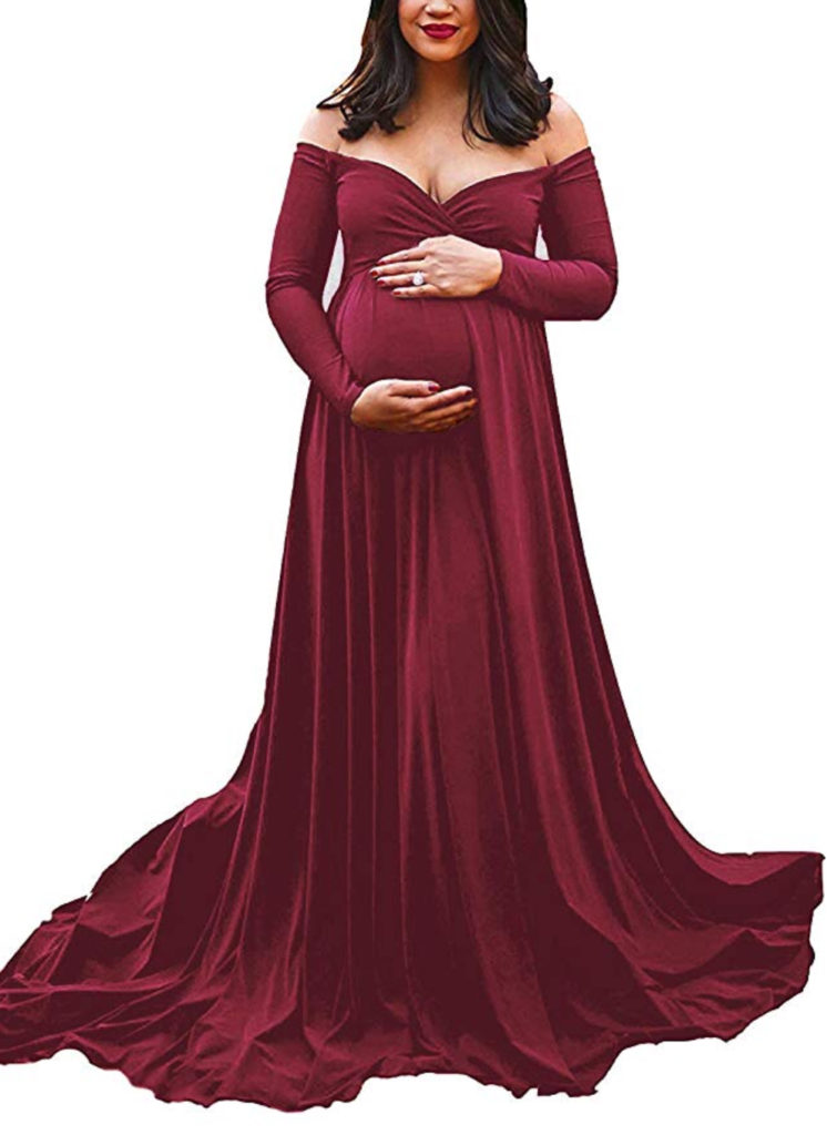 Long Sleeve Red Maternity Gown