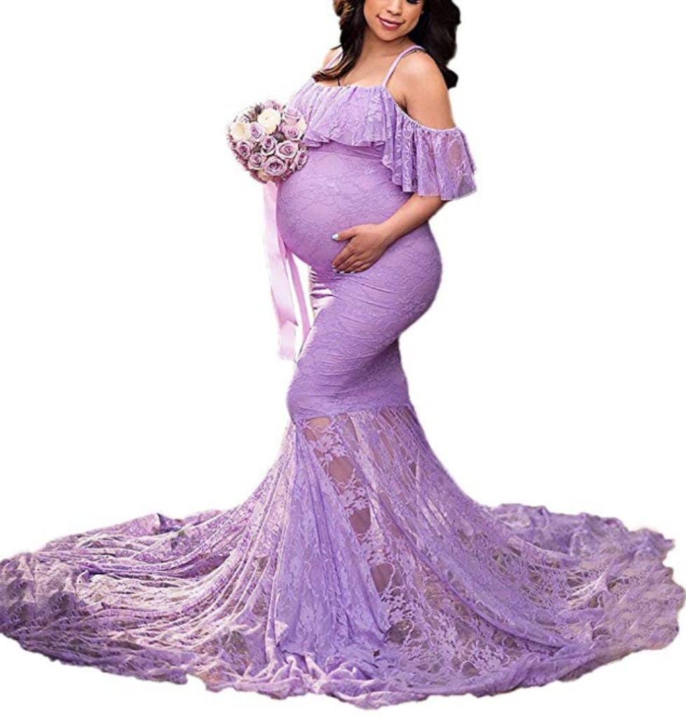 Purple lace pregnant dress