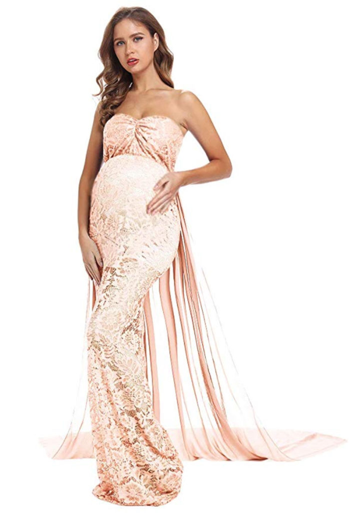 Strapless Pink Lace Gown