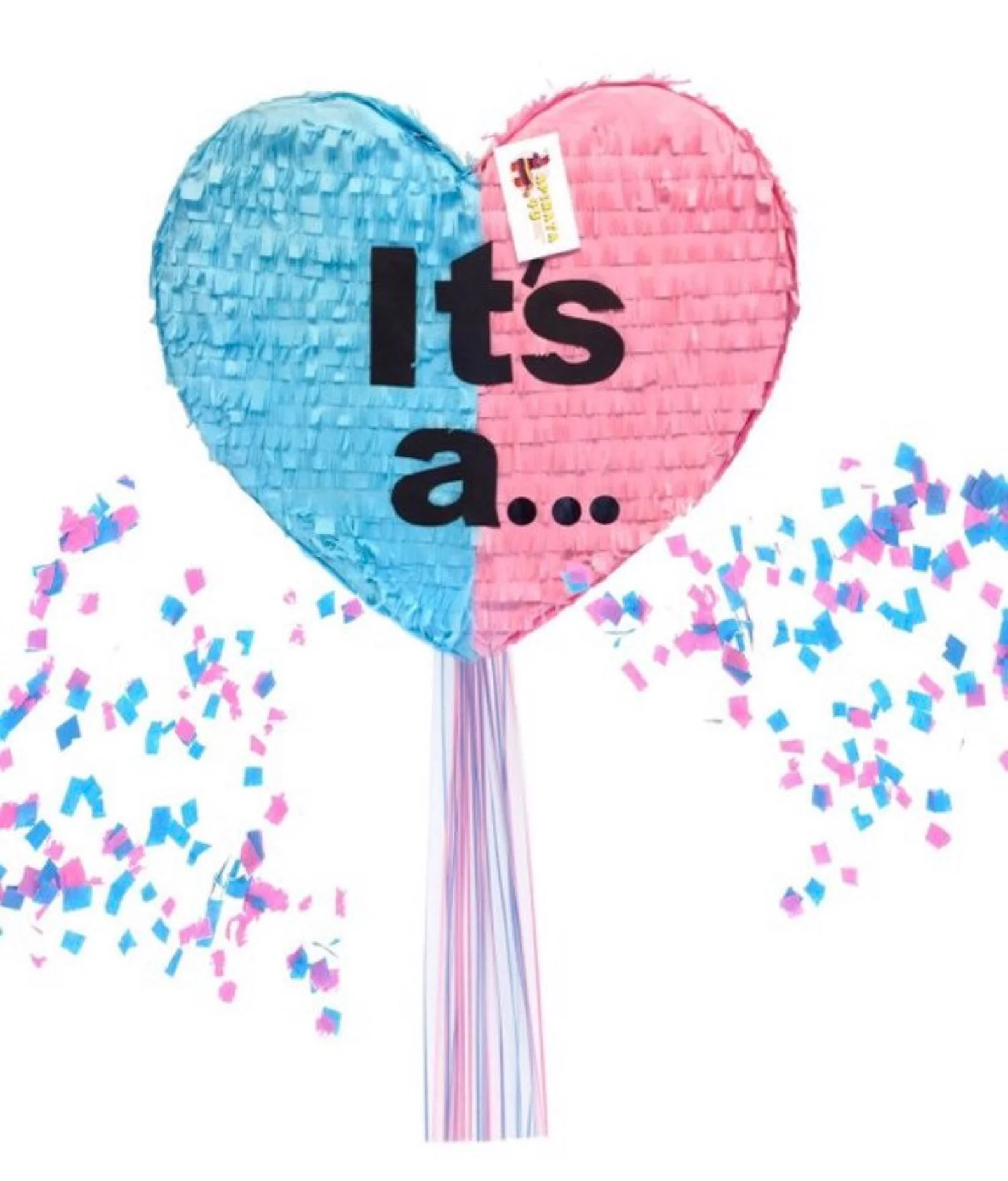 Blue and pink pull string gender reveal piñata.