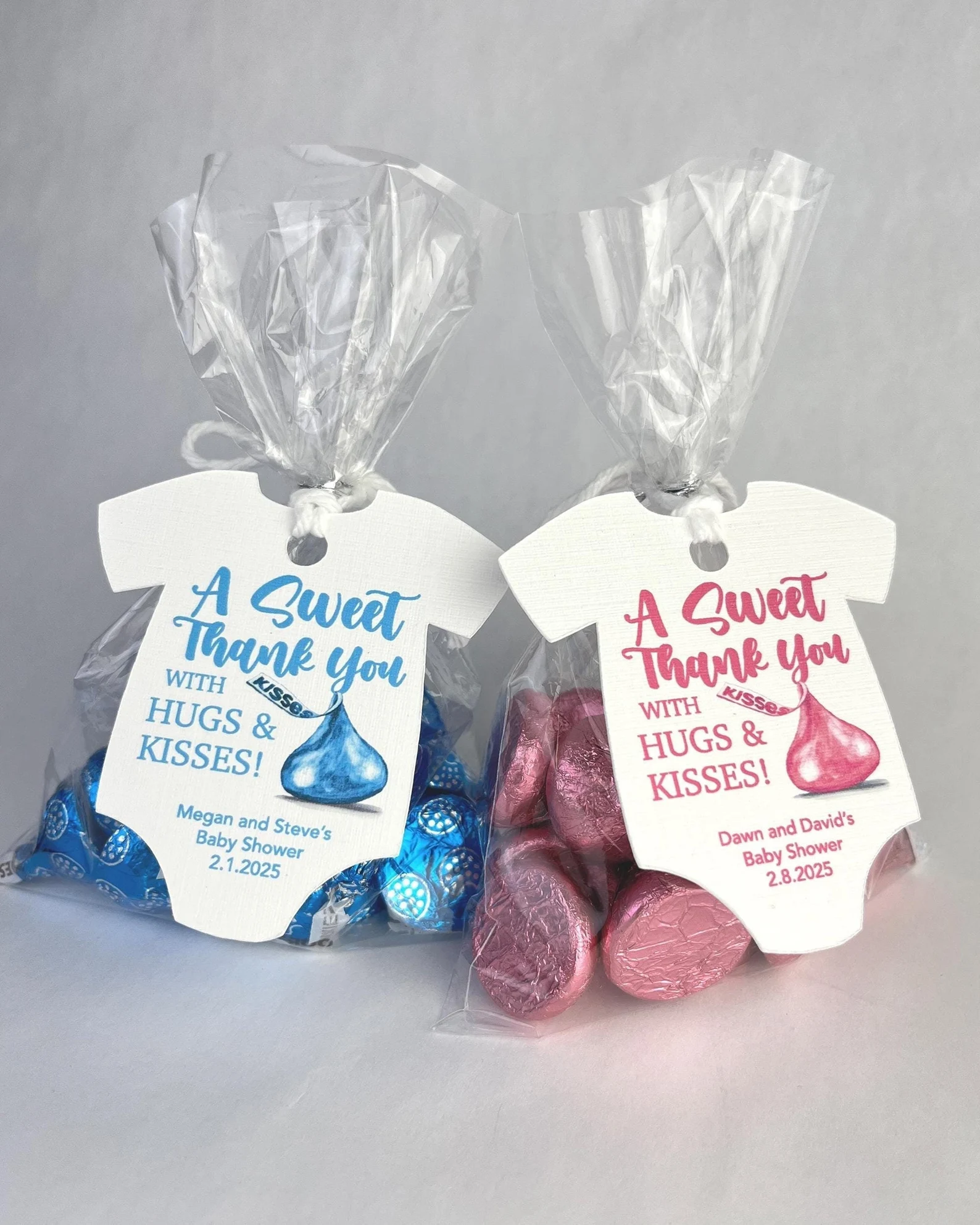 Hugs and kisses baby shower party favor gift tags.