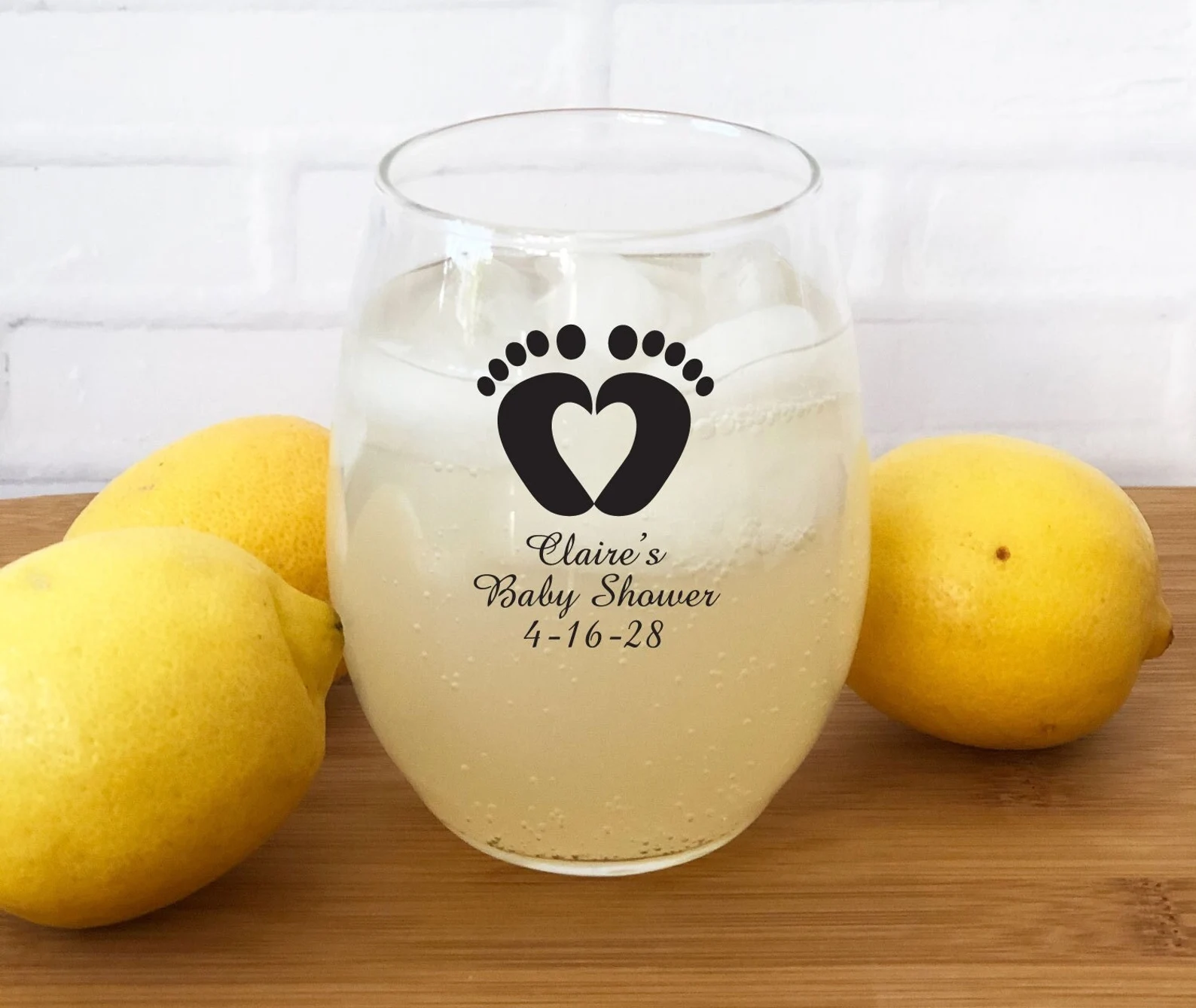 Custom baby shower party favor wine glass.