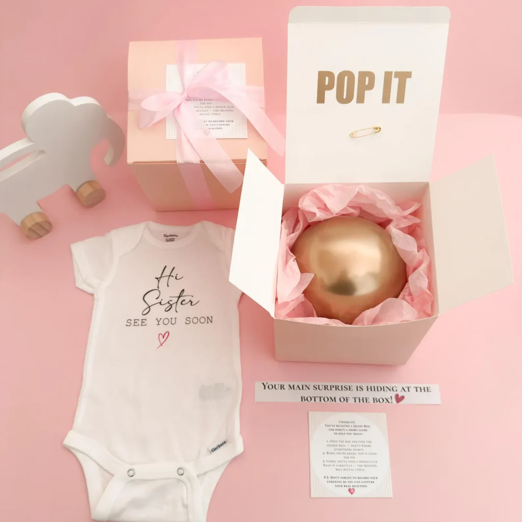 Pregnancy announcement to sibling balloon pop surprise kit.