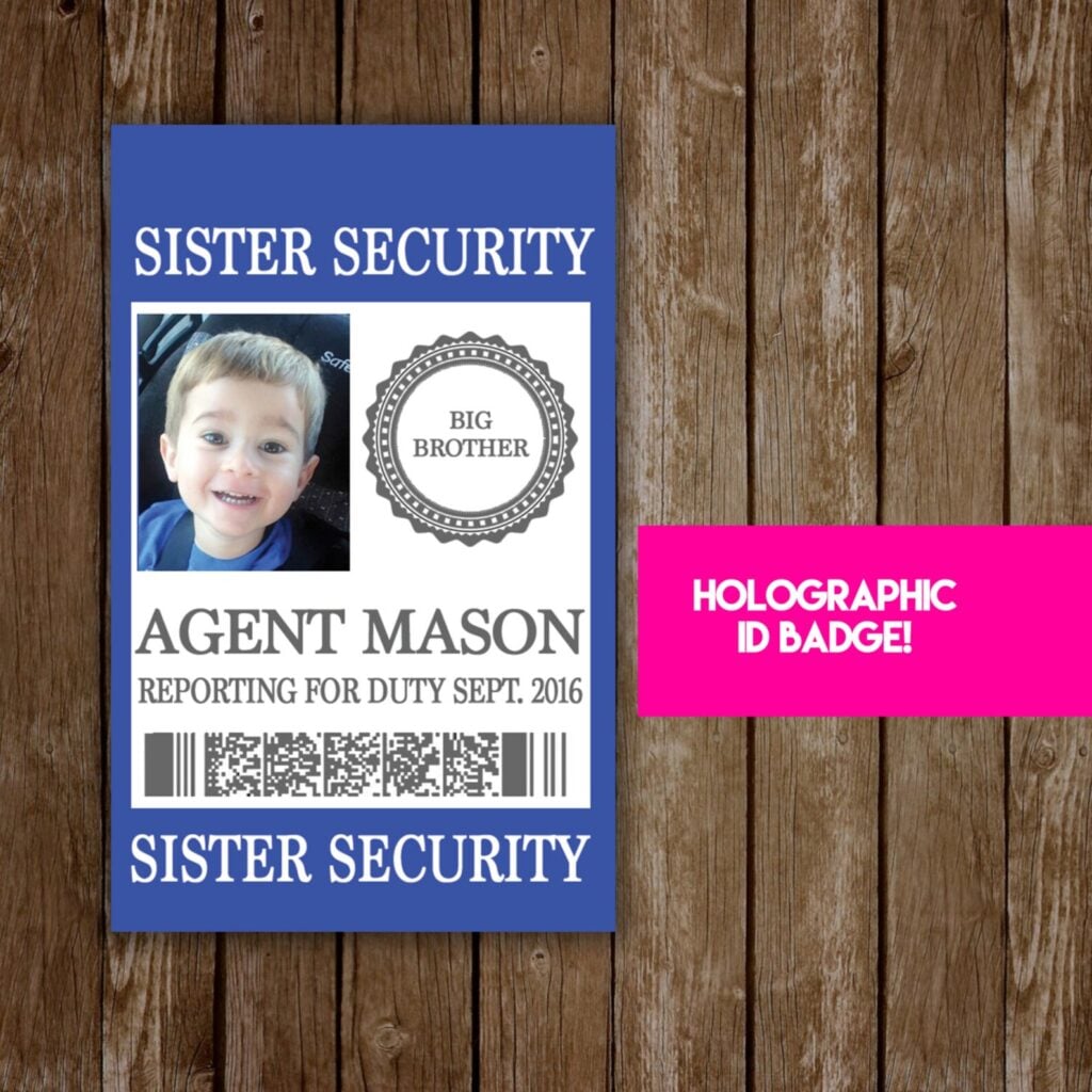 Big brother “sister security” badge, pregnancy announcement gift for siblings.