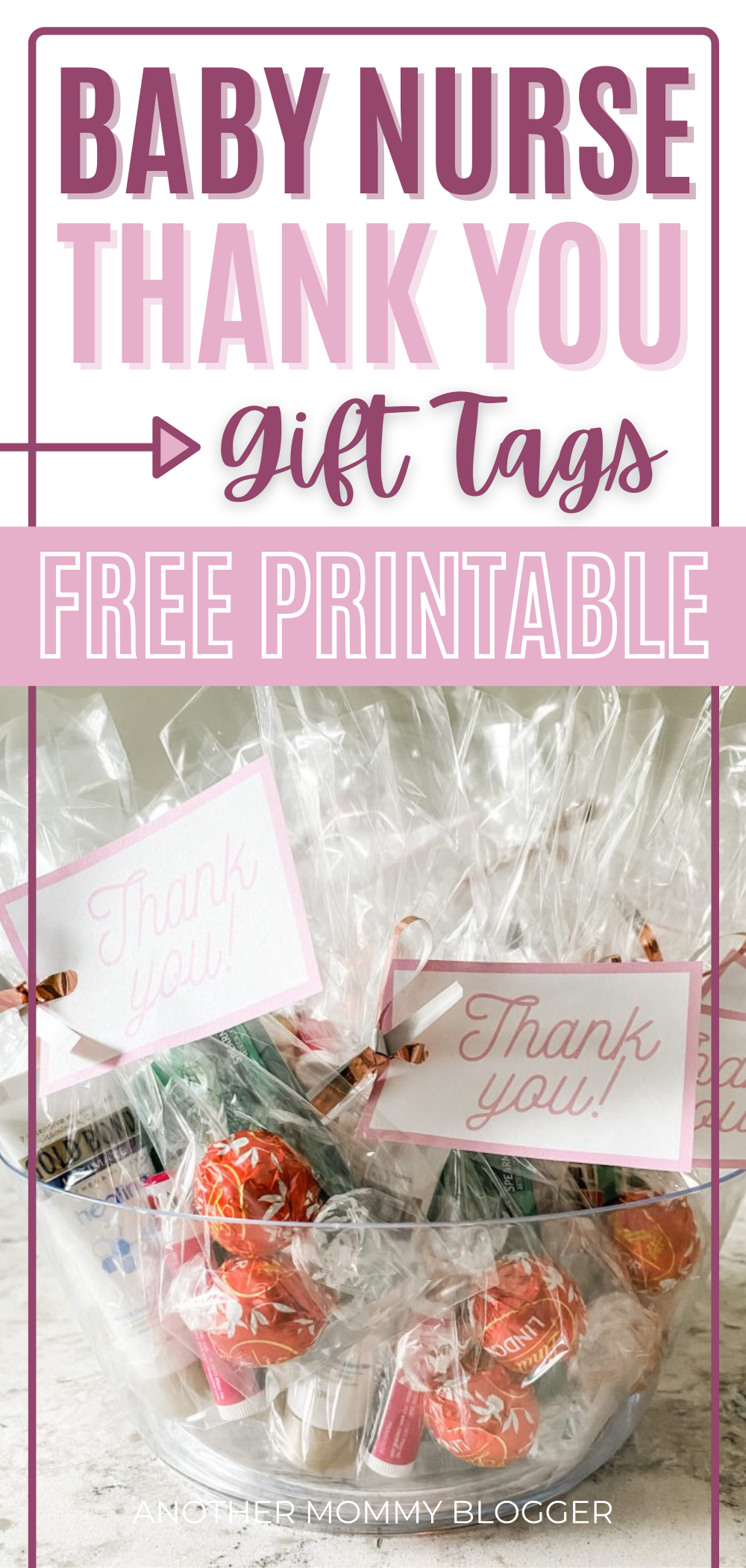 These are ideas for labor and delivery nurse gift bags. You can also get my free printable thank you gift tags. #pregnancy