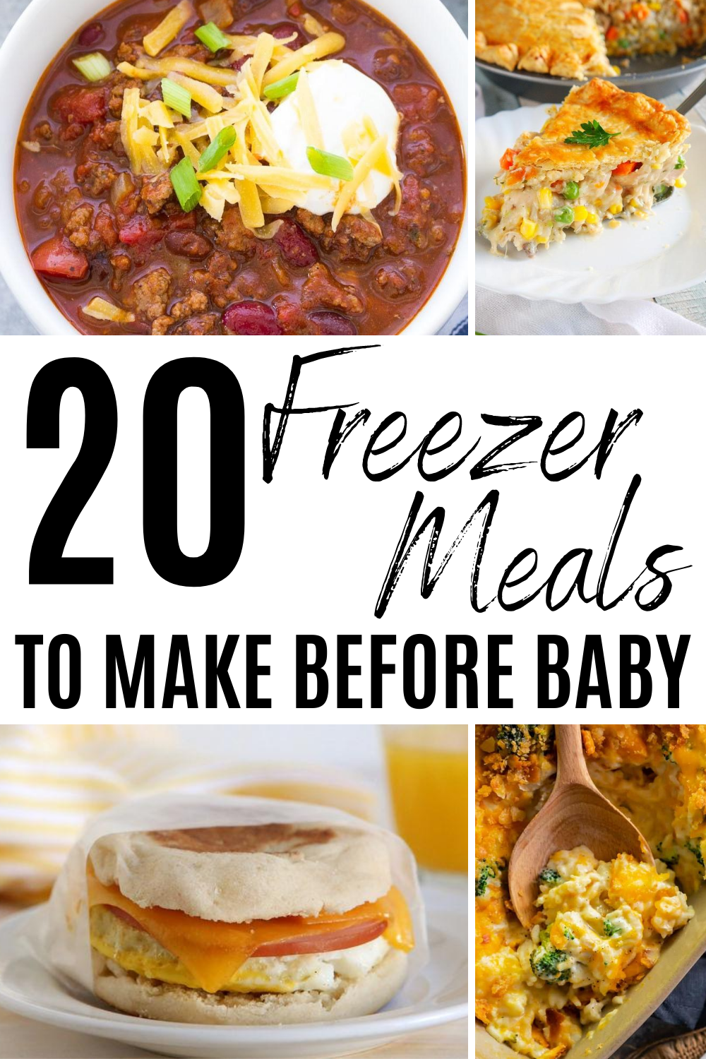 Get a months worth of meal prep ideas with this bulk list of easy freezer meals to make before baby arrives. #freezermeals #babytips #parentinghacks