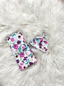 Pink and blue swaddle blanket and hat set for girls
