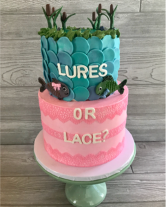 Lures or Lace Gender Reveal Cake