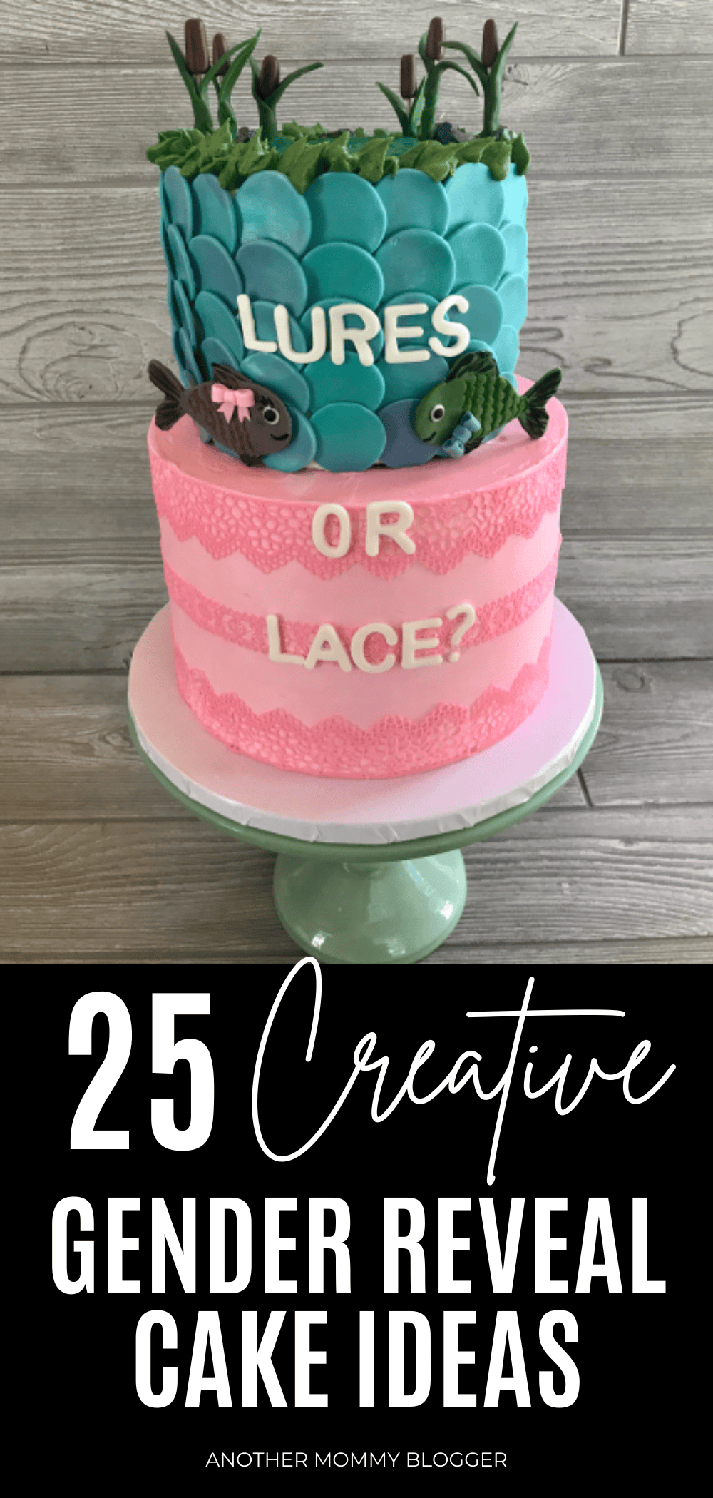 Need cool cake ideas for your gender reveal party. Come see these unique gender reveal cakes. This one is a lures or lace gender reveal cake.