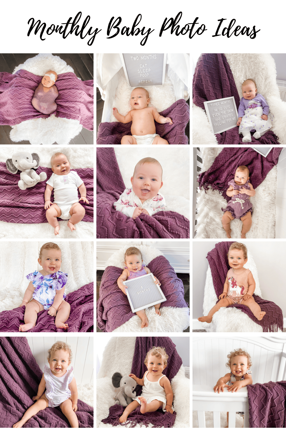 These are cute DIY baby photo ideas. If you’re taking monthly baby girl photos then check out these poses.