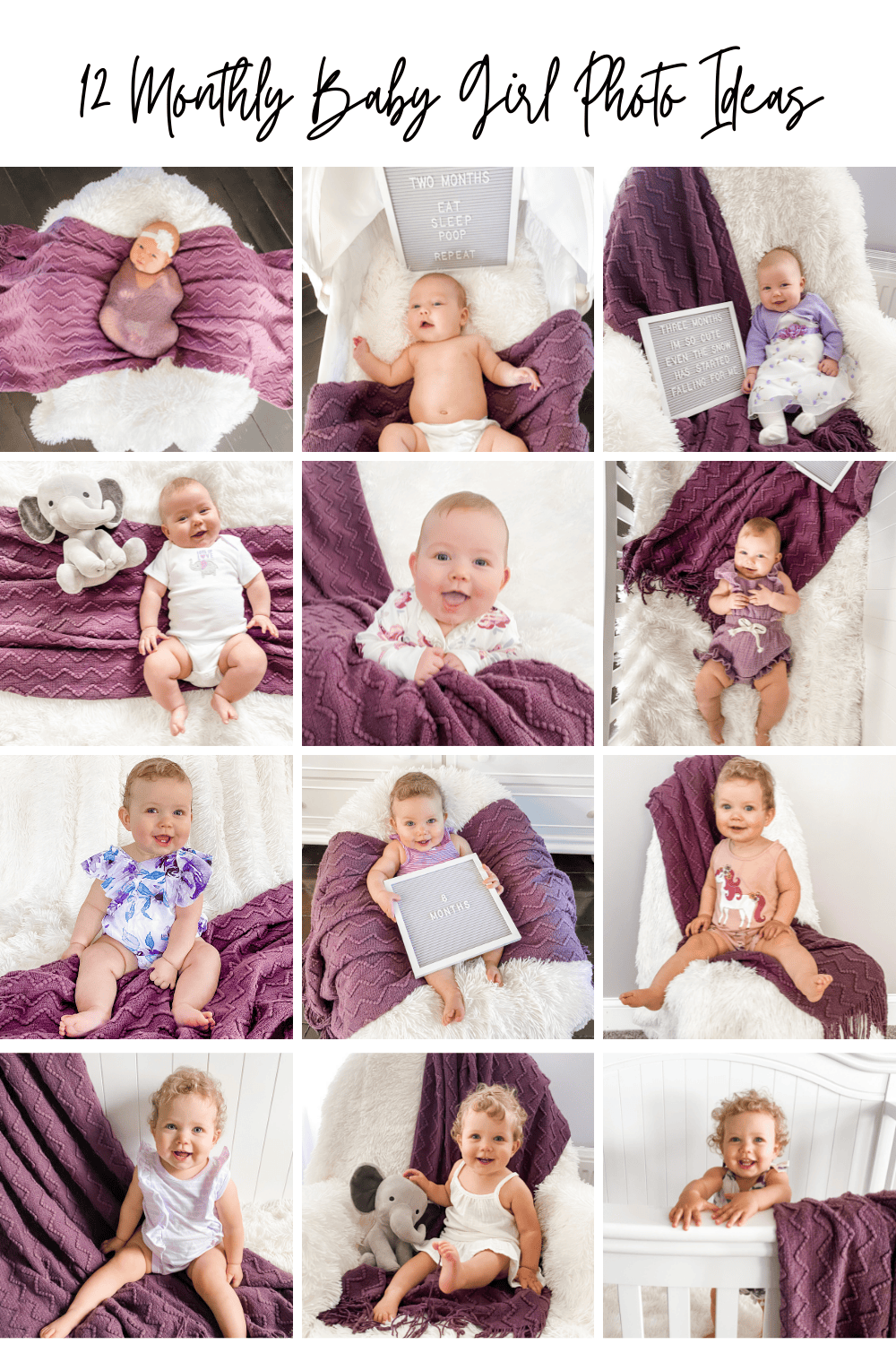 Look at these cute baby girl monthly pictures ideas!learn how to diy baby monthly milestone photos at home with my baby photography tips.