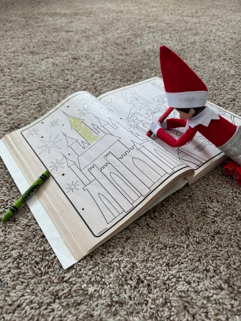 Elf on the shelf coloring in a coloring book