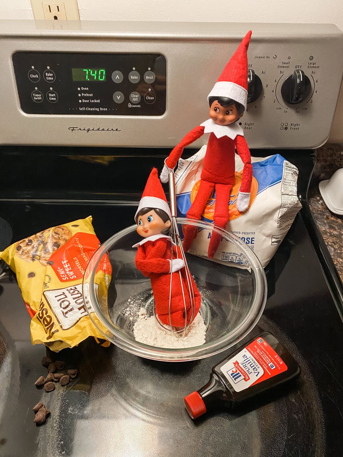 Elf on the shelf stuck in whisk making cookies