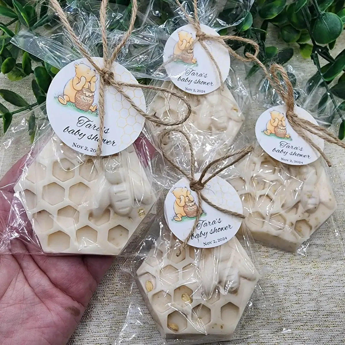 Winnie the Pooh baby shower party favor honey comb soaps.