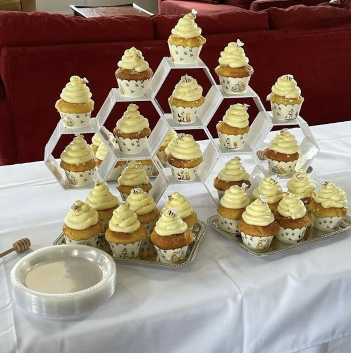 Winnie the Pooh cupcake display for baby shower
