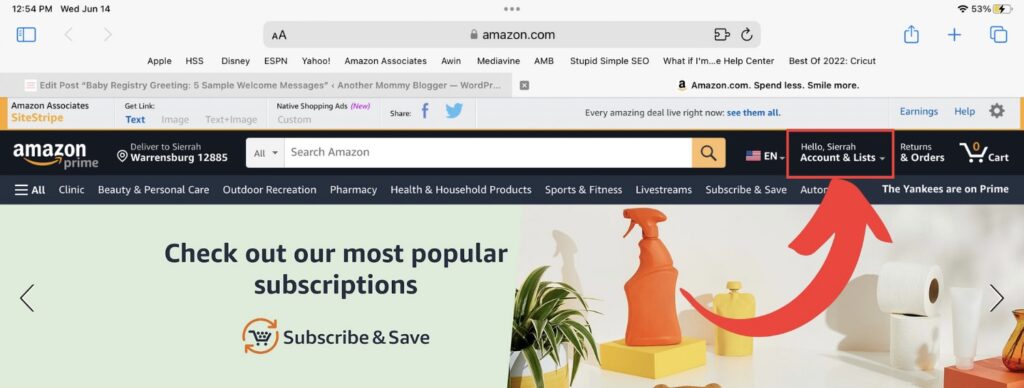 Where to find your baby registry on Amazon account