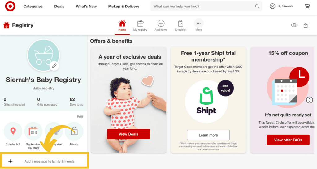 How to add a baby registry greeting welcome message on target baby registry