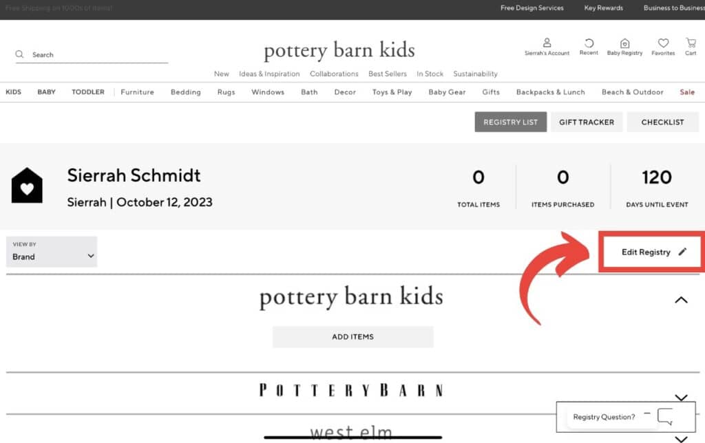 How to edit pottery barn kids baby registry