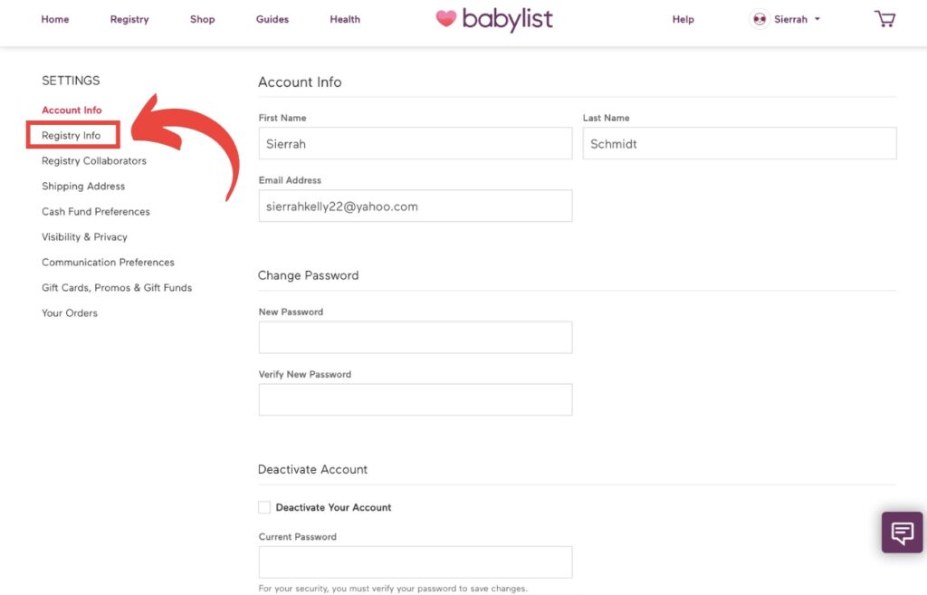 How to edit baby registry settings for Babylist registry