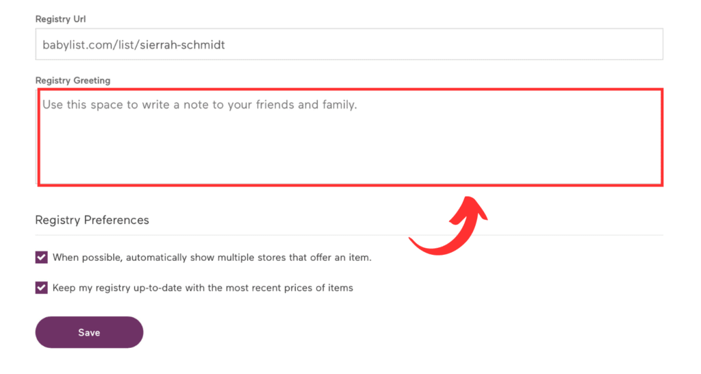 How to enter a registry greeting on Babylist