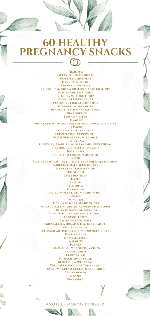 Printable healthy pregnancy snacks list