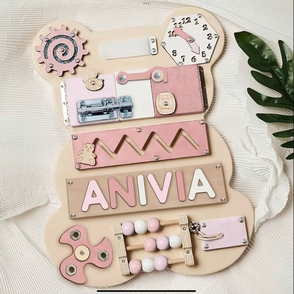 Kindlytoys personalized busy board for one year olds