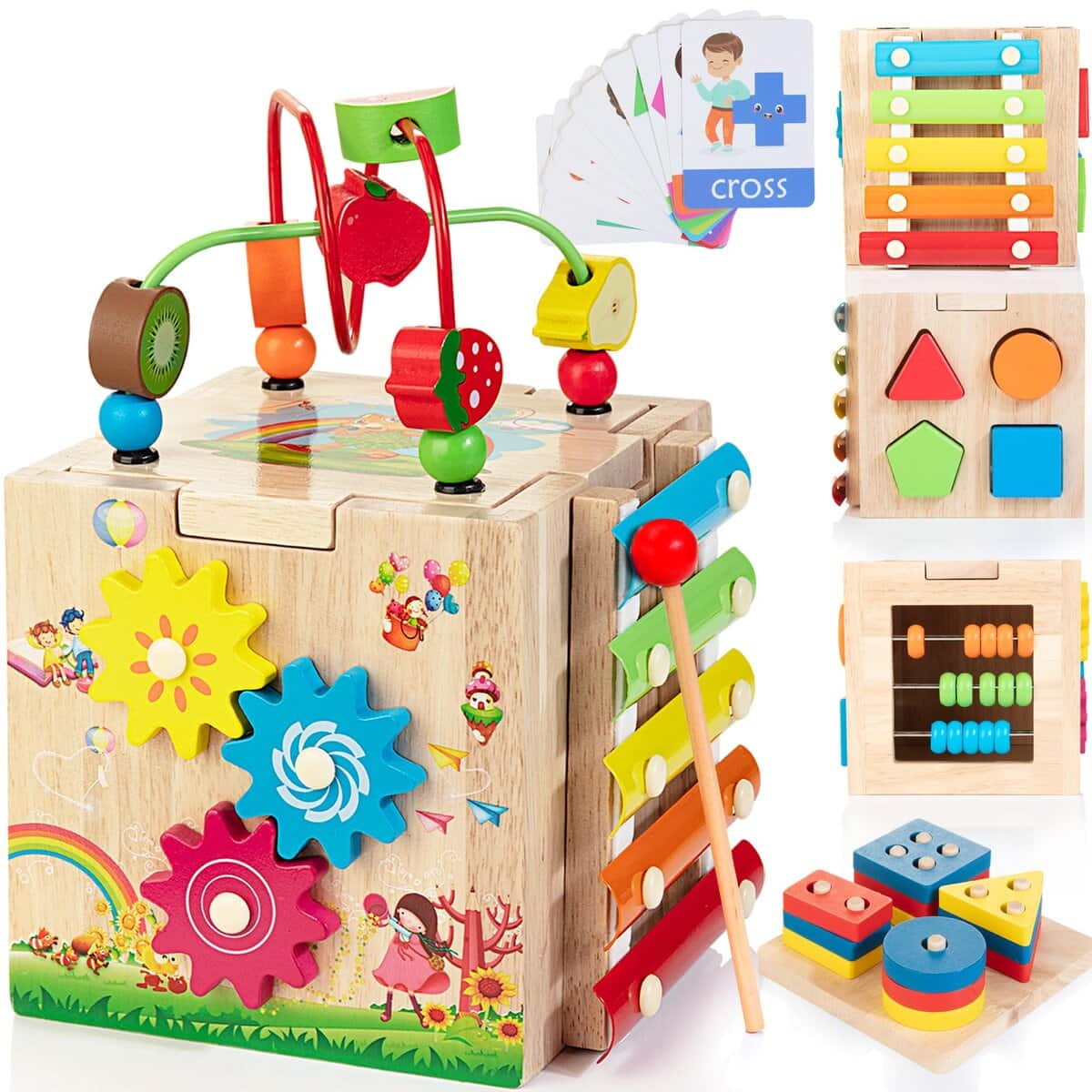 Bravmate Wooden Activity Cube