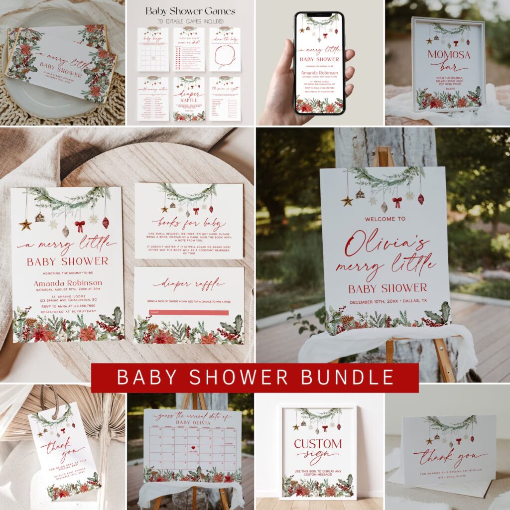A merry little baby shower invitations