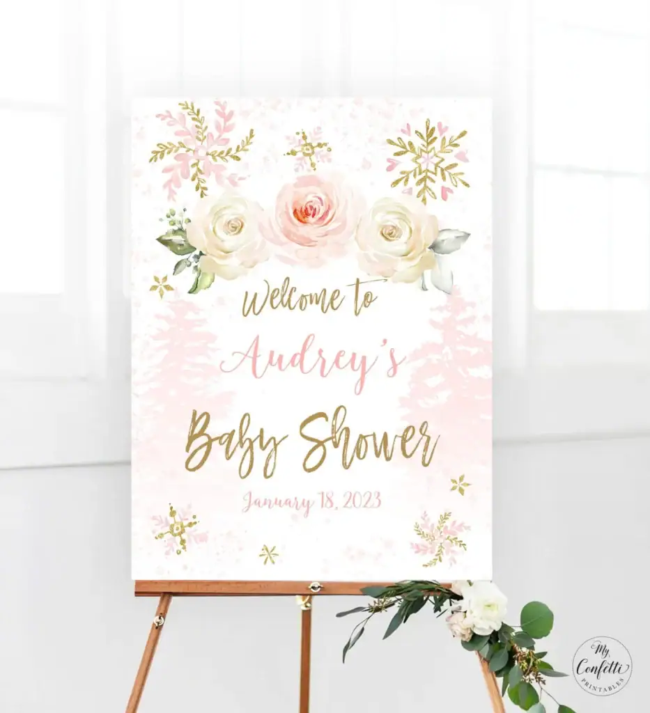 Winter baby shower welcome sign