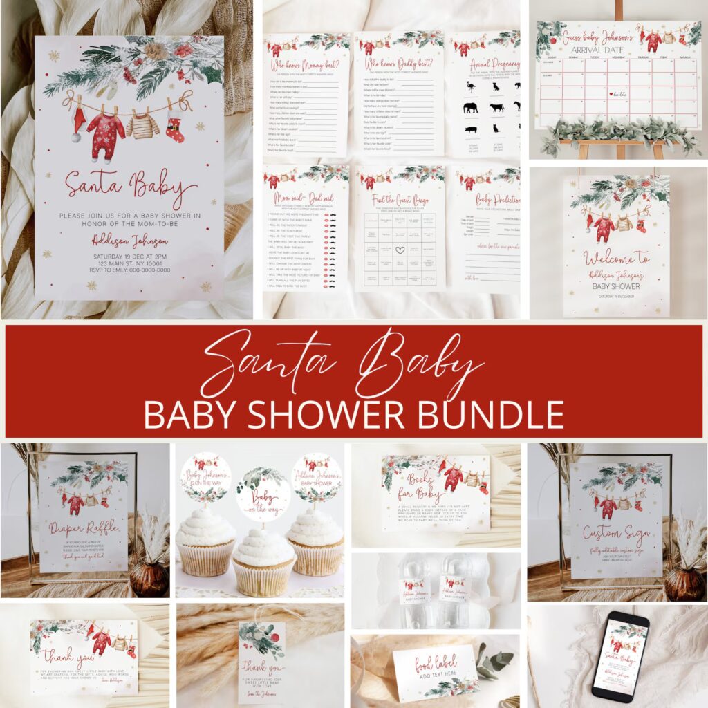 Santa baby baby shower invitations 