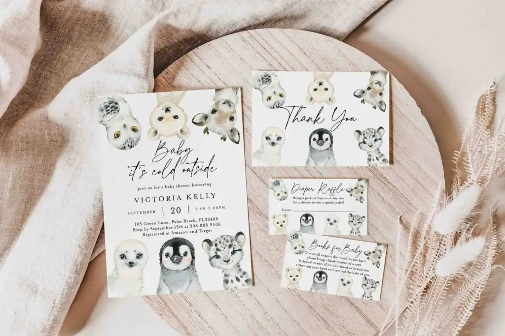 Winter animal baby shower printables