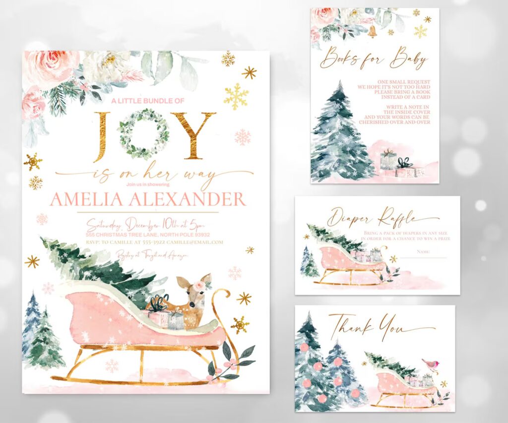 A bundle of joy winter baby shower invitations