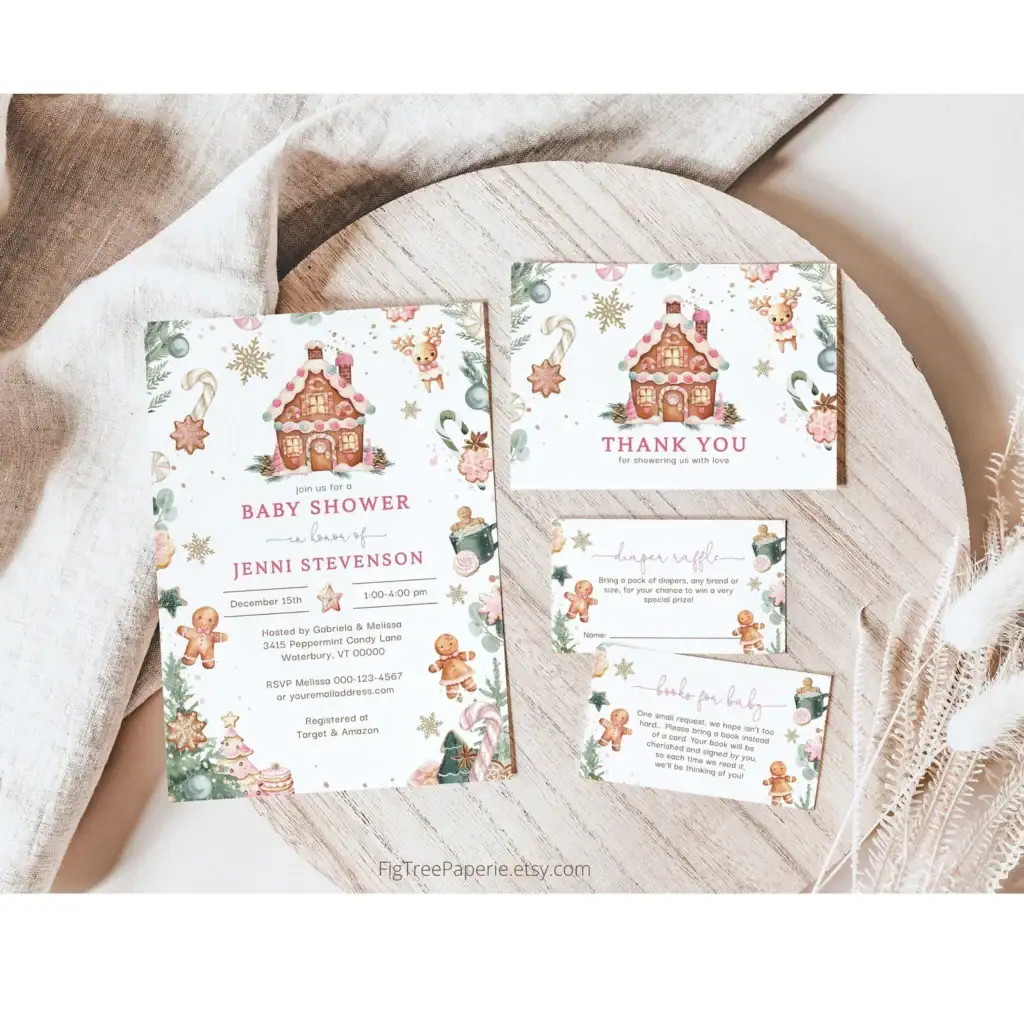 Gingerbread theme baby shower printables for winter baby shower