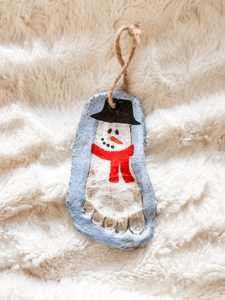 Snowman footprint salt dough ornament