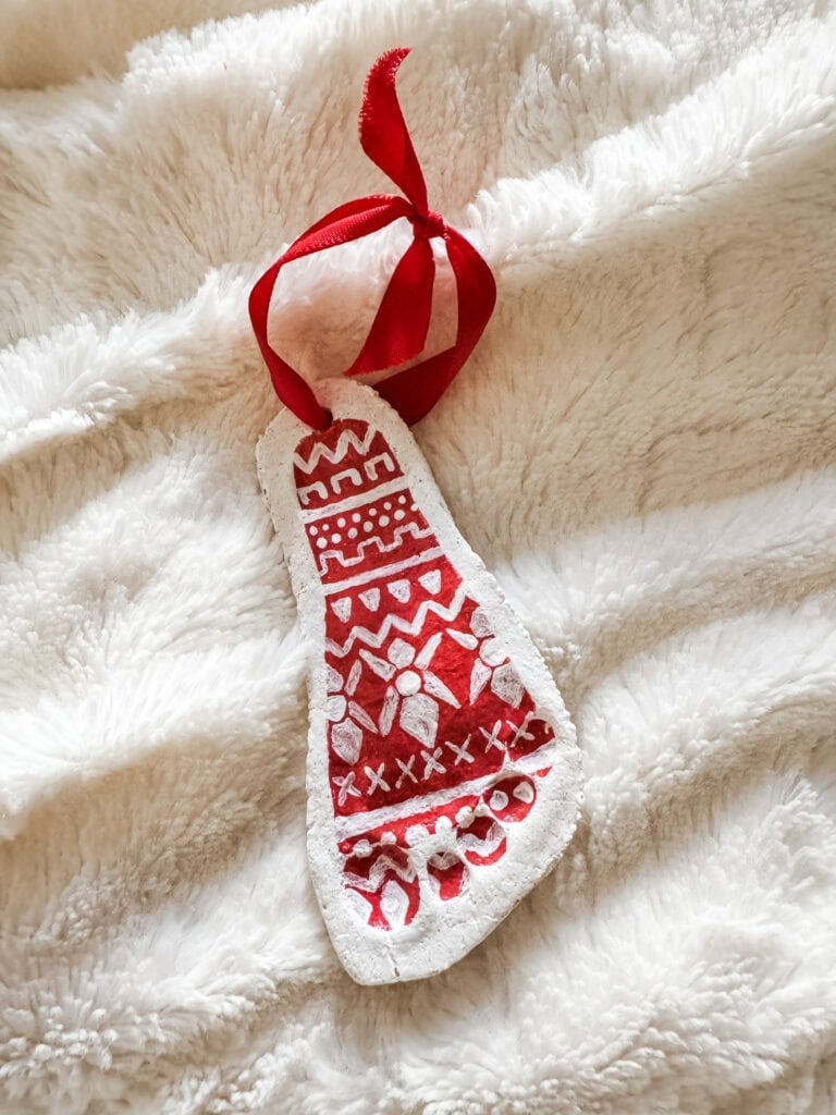 Christmas sweater footprint salt dough ornament