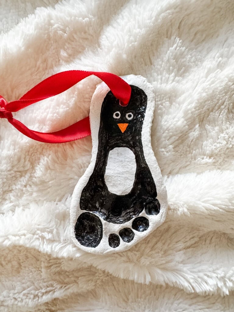Penguin footprint ornament from salt dough