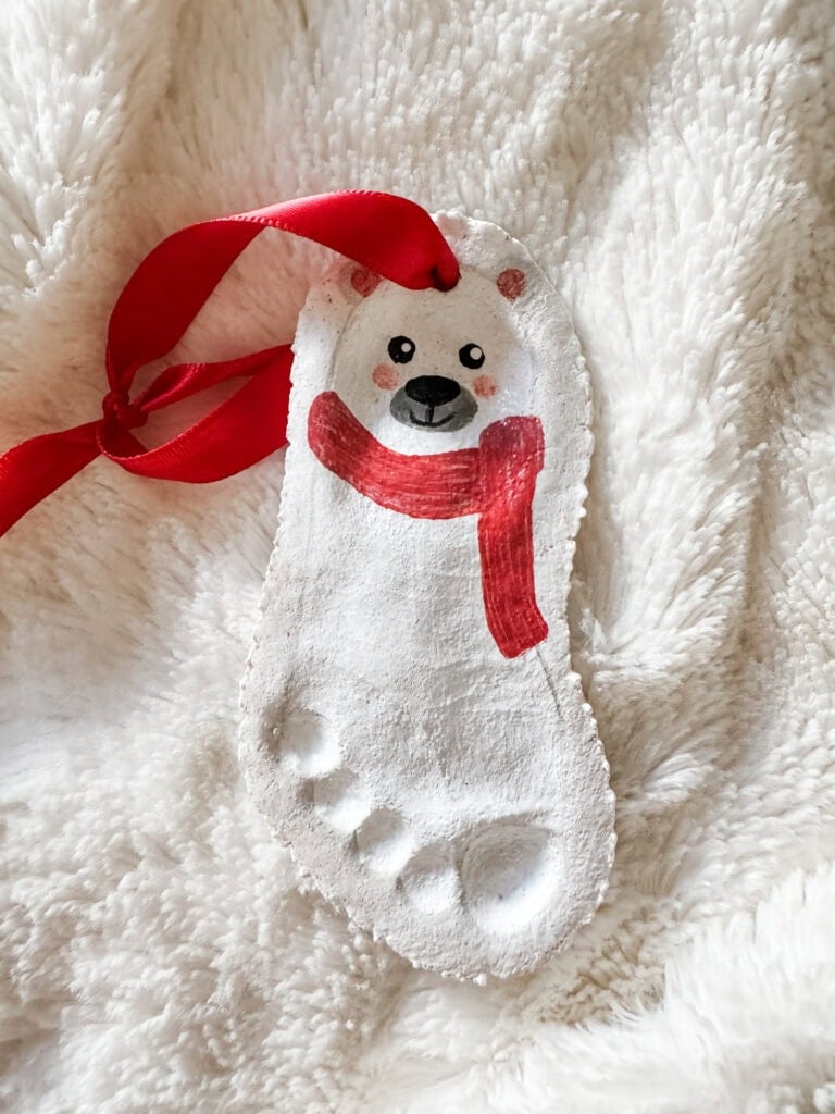 Polar bear salt dough footprint ornament