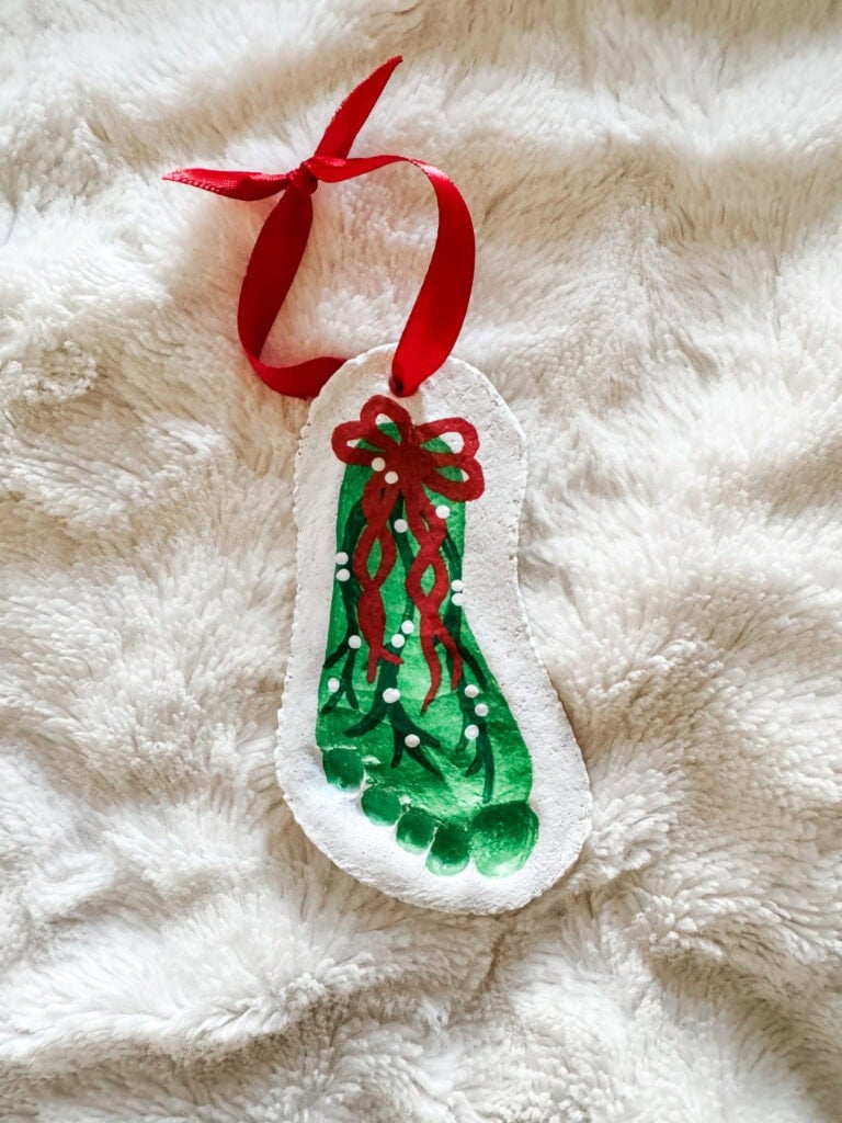 Mistletoe Footprint salt dough ornament 