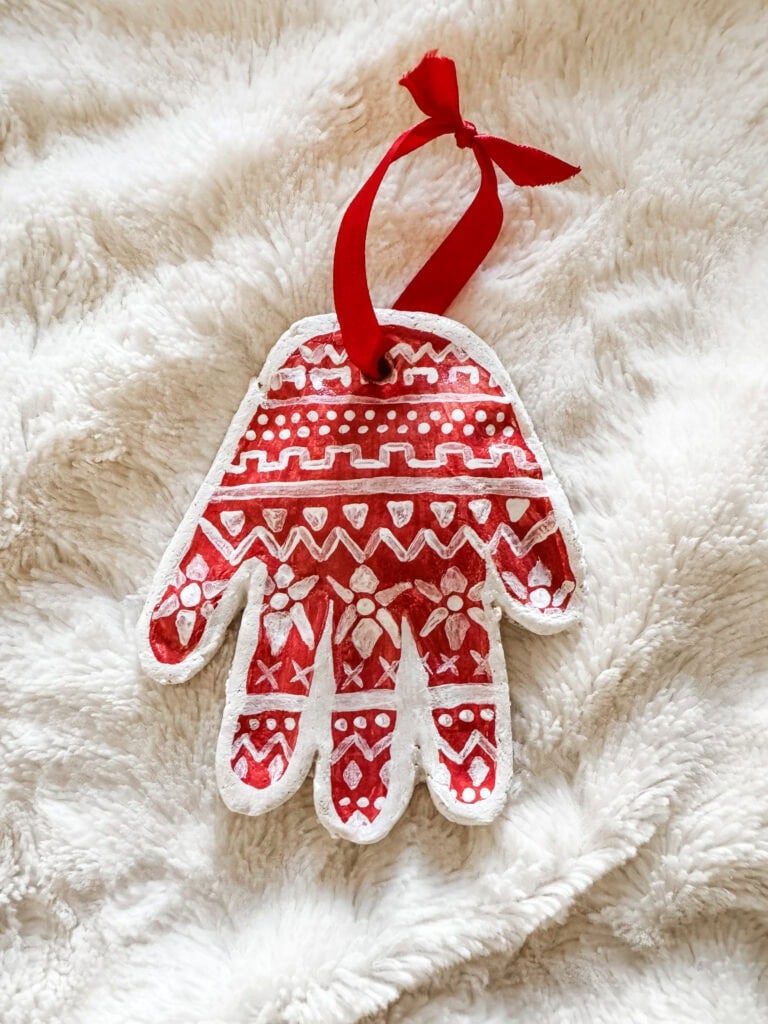 Christmas sweater salt dough handprint ornaments 