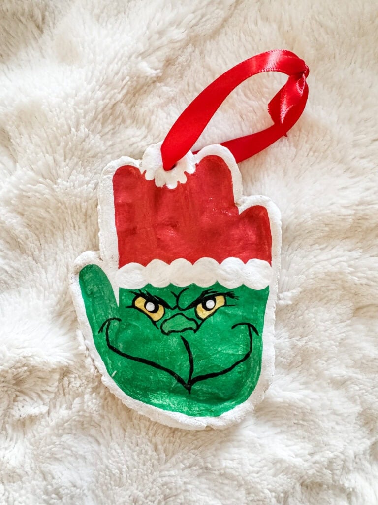 Grinch salt dough handprint ornament 
