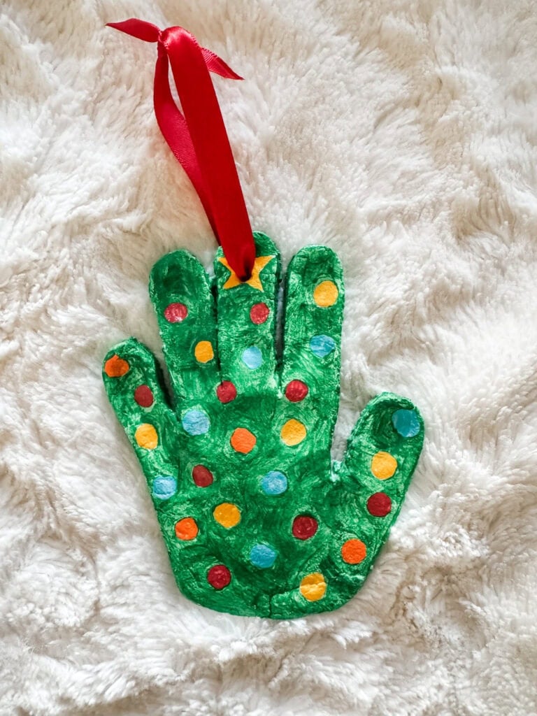 Christmas tree salt dough handprint