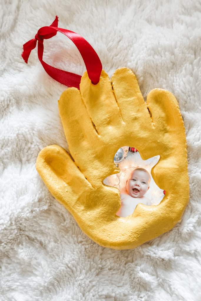 Salt dough ornament handprint with photo
