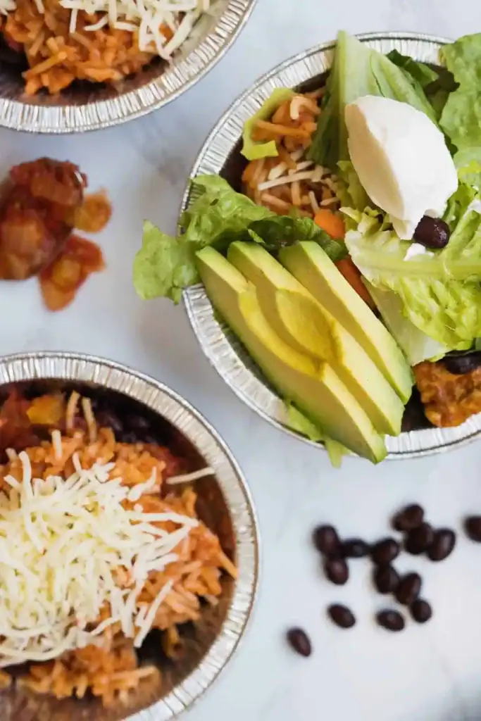 Freezer meal chicken burrito bowls