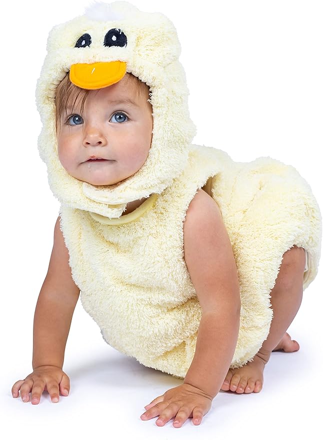 Baby girl in a duck Halloween costume