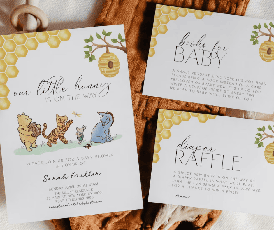Winnie the Pooh baby shower invitations.