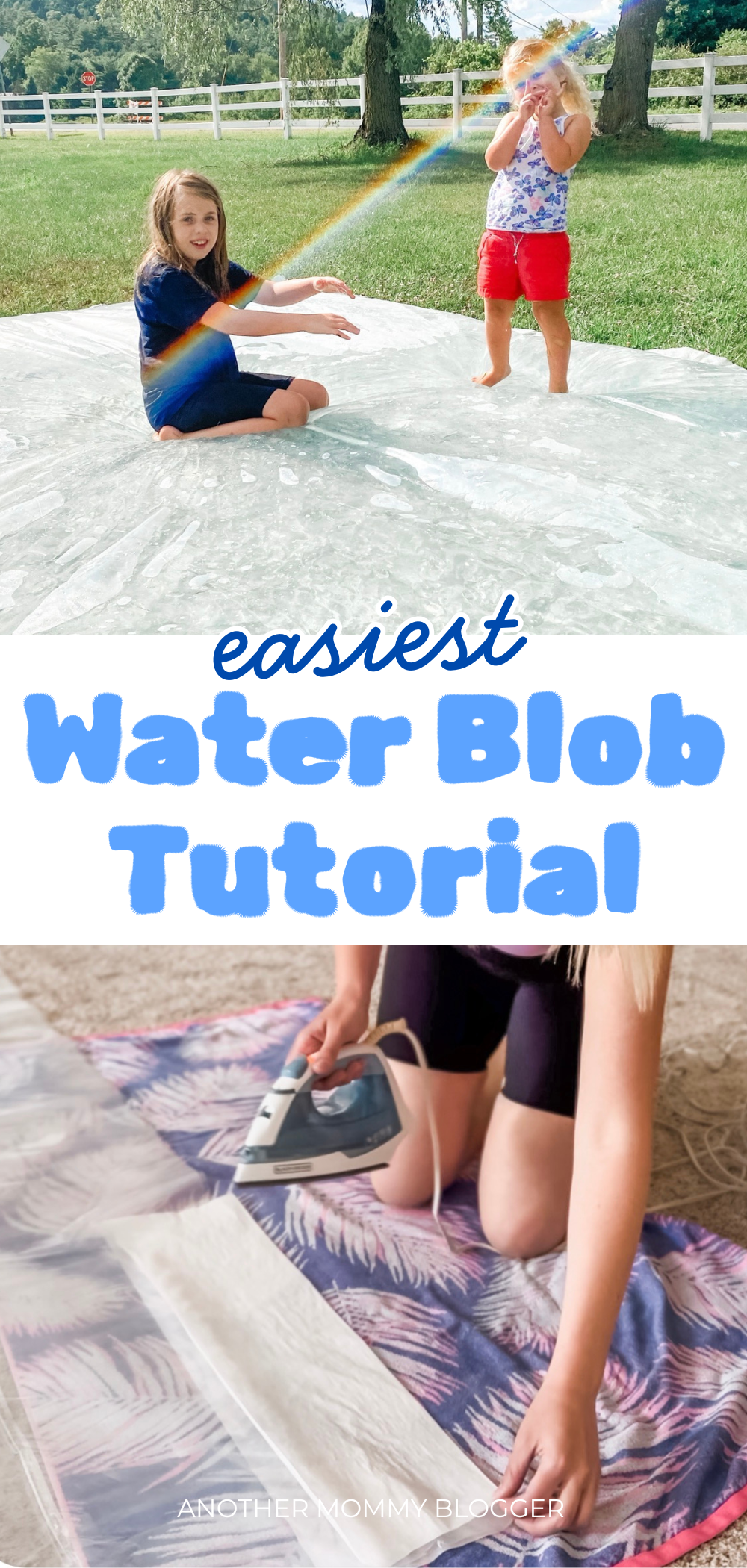 Learn how to make a DIY water blob with plastic sheeting, an iron, and a garden hose. This easy backyard water activity is inexpensive to make and provides hours of fun for toddlers, kids, and the whole family on hot summer days.