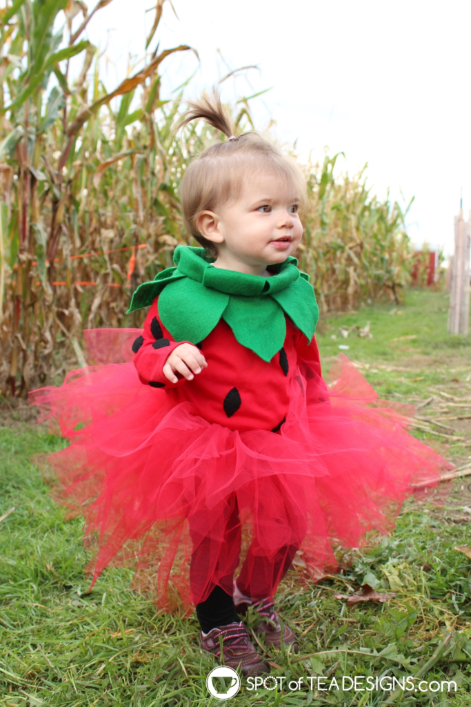 DIY strawberry costume for toddler girl.