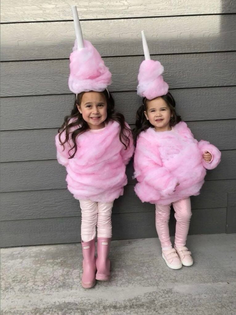 Cotton candy diy toddler girls Halloween costume.